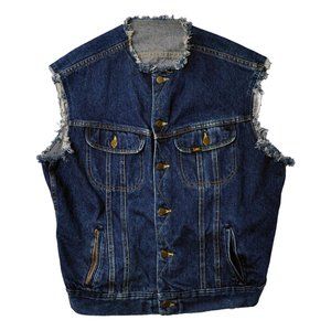 Vintage 80s Lee Riders XL Cut Off Fringe Rocker Jean Vest